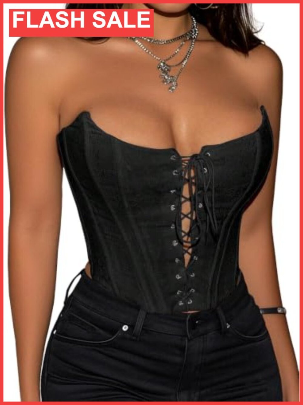 Lace Up Corset Top Women Backless Bustier Crop Y2k Clubwear